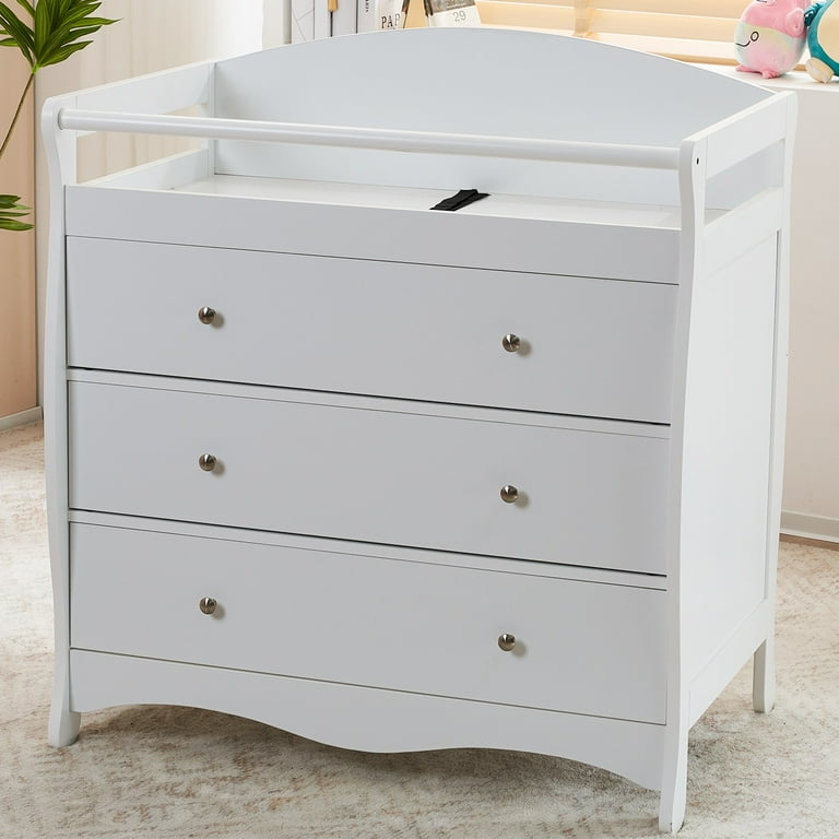 タカショー　キューブボッドカント　ムーングレー Ktaxon 3-Drawer Baby Dresser, White Wood Baby Changing Table with