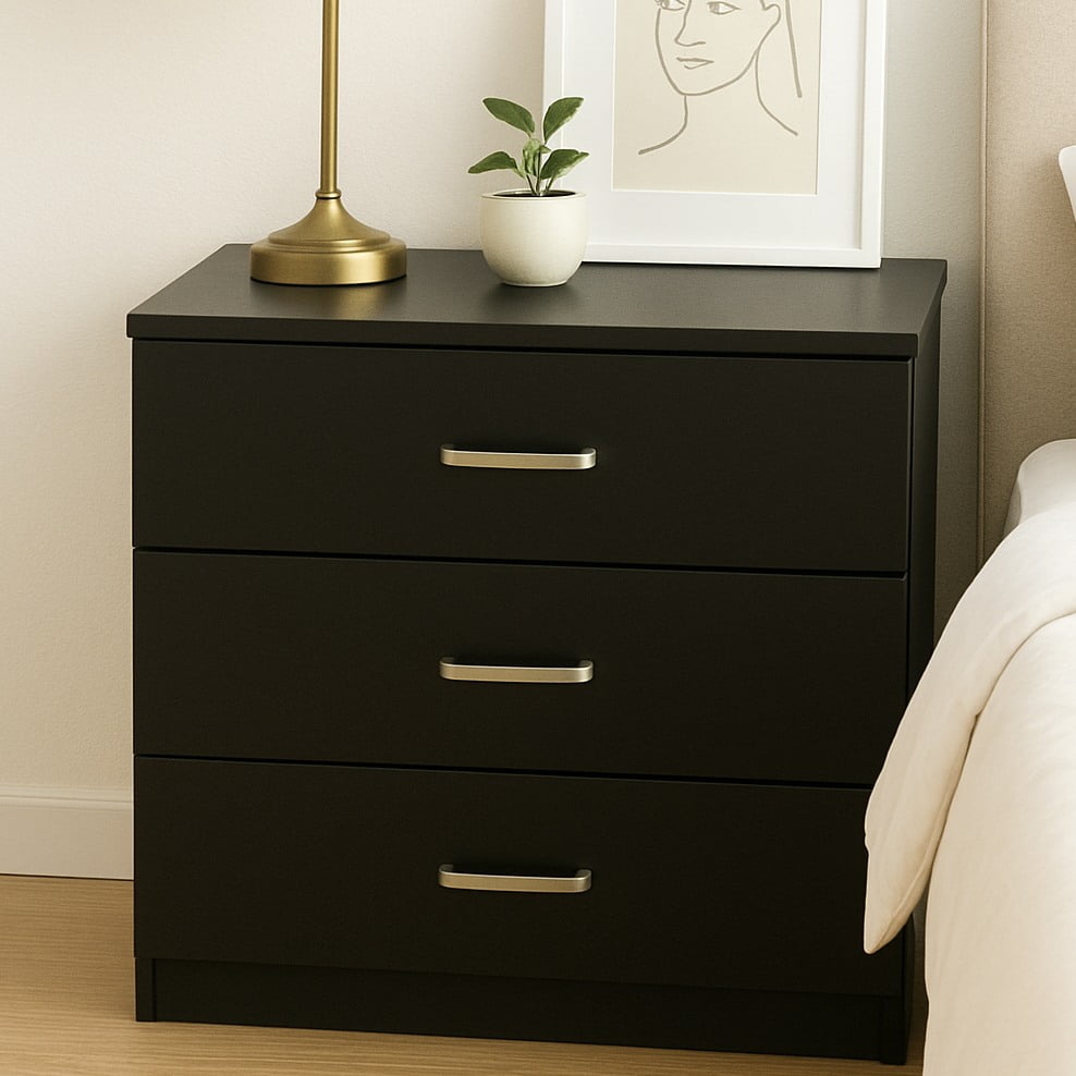 ✿k✿ Ktaxon 3-Drawer Dresser, Pure Black, P2 Wood with Metal