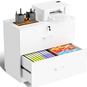 Ktaxon Wood 2 Drawer File Cabinet with Lock, Lateral  Lockable Wood Filing Cabinet for Home Office, Printer Stand with Drawers, Fits Letter, Legal & A4 Files, W