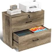 Ktaxon Wood 2 Drawer File Cabinet with Lock, Lateral  Lockable Wood Filing Cabinet for Home Office, Printer Stand with Drawers, Fits Letter, Legal & A4 Files, G