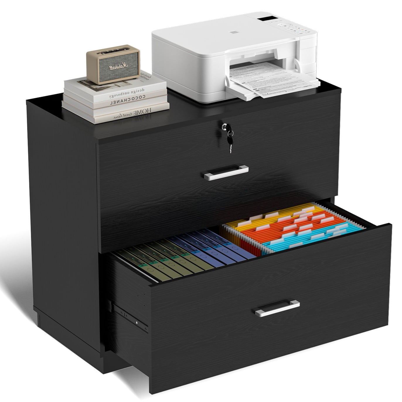Ktaxon Wood 2 Drawer File Cabinet with Lock, Lateral Lockable Wood ...