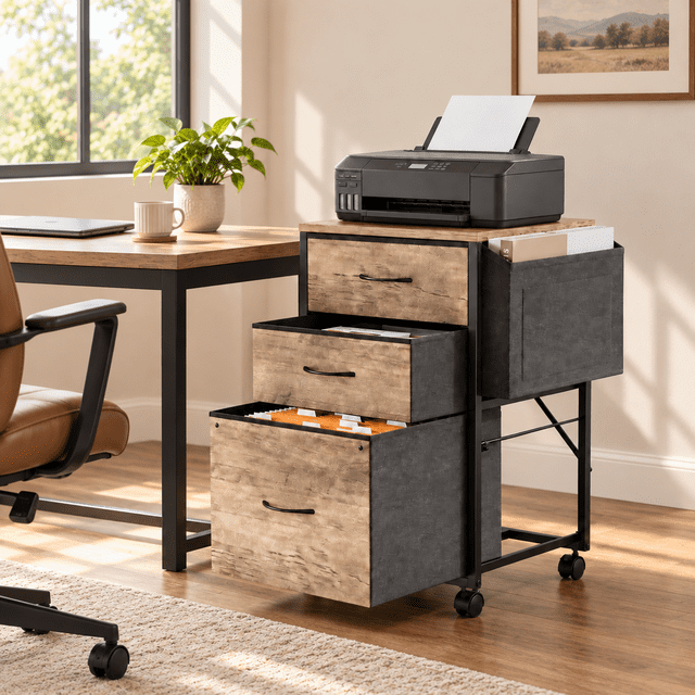Printer Service Center Ktaxon 3 Drawer Rolling File Cabinet with Wheels Side Bag, Fabric ...