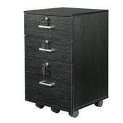 Ktaxon 3-Drawer Rolling Wood File Cabinet with Lock, Portable Vertical Mobile Wooden Storage Filing Cabinet for Home Office,Black