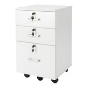 Ktaxon 3-Drawer Rolling Wood File Cabinet with Lock, Portable Vertical Mobile Wooden Storage Filing Cabinet for Home Office,White