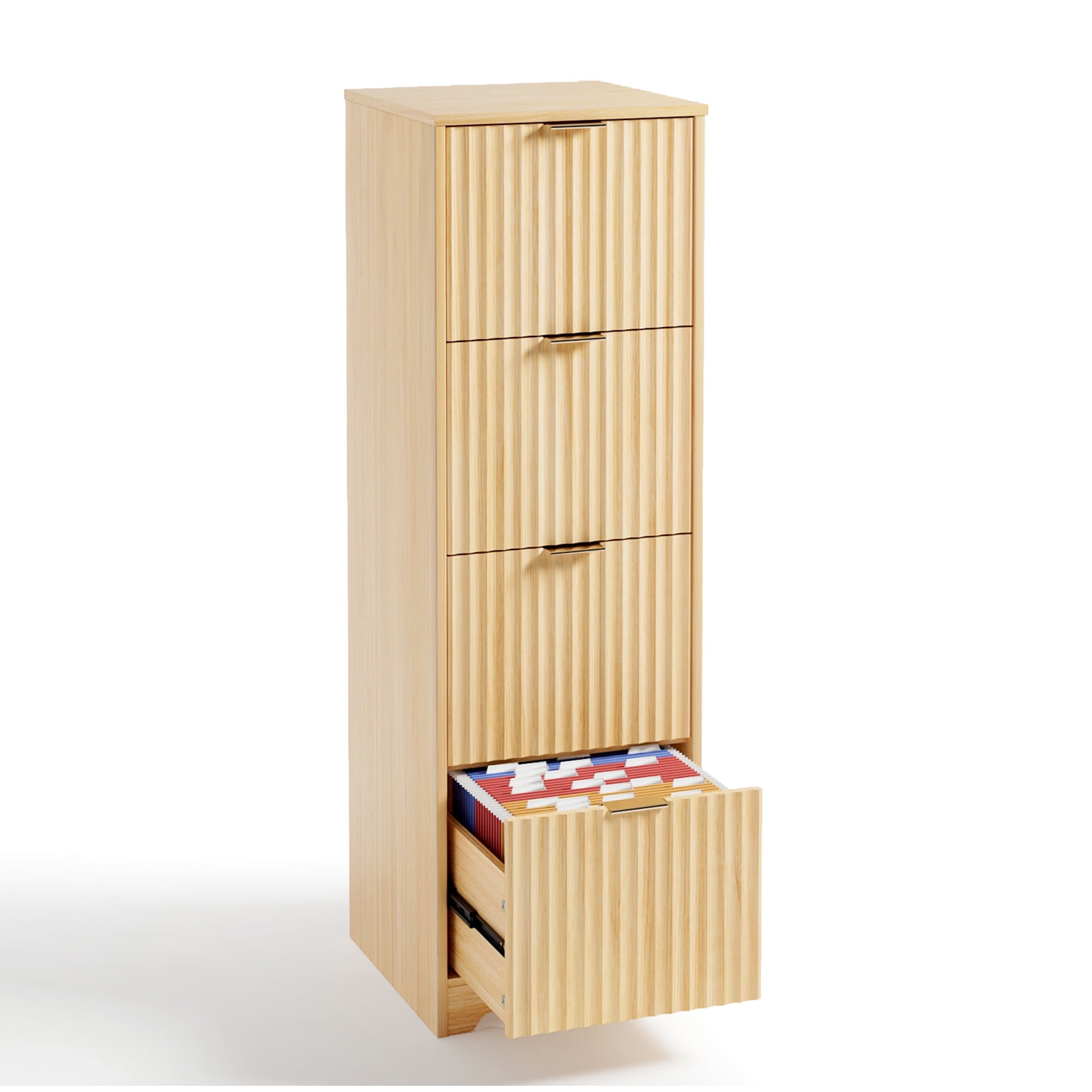 Ktaxon Tall 4-Drawer Wood File Cabinet Vertical Filing Cabinet for Letter A4-Sized Files Easy to Assemble, Modern Style Fluted Design Wood