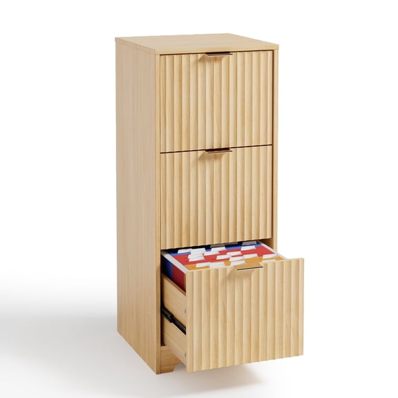 Ktaxon Tall 3-Drawer Wood File Cabinet Vertical Filing Cabinet for Letter A4-Sized Files Easy to Assemble, Modern Style Fluted Design Wood