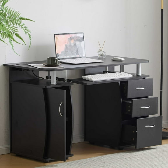 Ktaxon 3 Drawers Computer Desk with Wireless USB Charging Station, Study Workstation Office Furniture