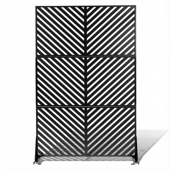Ktaxon 3-Panel Electrophoresis Iron Fence 72in Vertical Chevron Cutout Outdoor Patio Privacy Yard Divider, Black