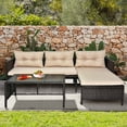 thumbnail image 1 of Ktaxon 3 Pcs Outdoor Rattan Patio Chat Set with Table Backyard Garden Furniture Brown, Wicker Lounge Chaise Chair With Cushions and Glass Coffee Table, Brown, 1 of 7
