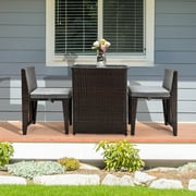 Ktaxon 3-Piece Rattan Bistro Set, Glass Top Table & 2 Chairs, Space Saving Design, Brown