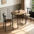 thumbnail image 1 of Ktaxon 3 Piece Dining Set, Compact 2 Chairs and Table Set with Oval Tabletop Small Kitchen Dining Set for 2, Perfect for Apartment & Small Spaces, Walnut & Black, 1 of 3