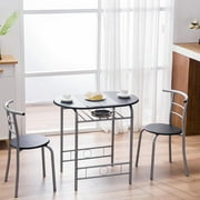 Ktaxon 3 Piece Dining Set Home Kitchen Furniture Table and 2 Chairs with Wine Rack Black and Sliver