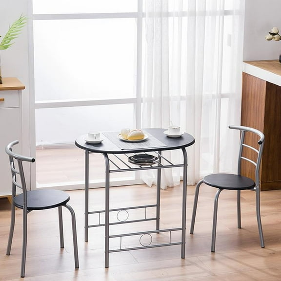 Ktaxon 3 Piece Dining Set Home Kitchen Furniture Table and 2 Chairs with Wine Rack Black and Sliver