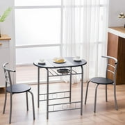 Ktaxon 3 Piece Dining Set Home Kitchen Furniture Table and 2 Chairs with Wine Rack, Pure Black & Sliver