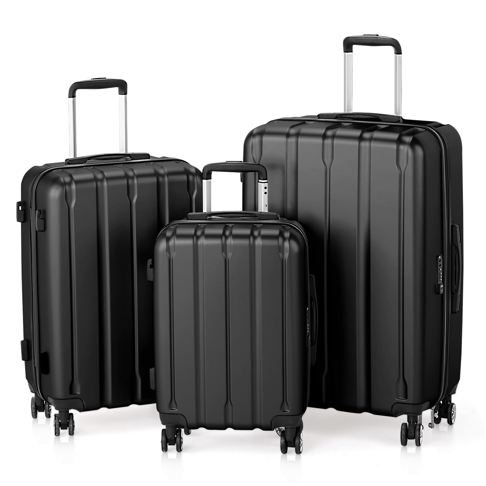 Ktaxon 3-Piece Hardshell Luggage Set Lightweight ABS+PC Carry On Suitcase with TSA Lock, 360° Spinner Wheels Black