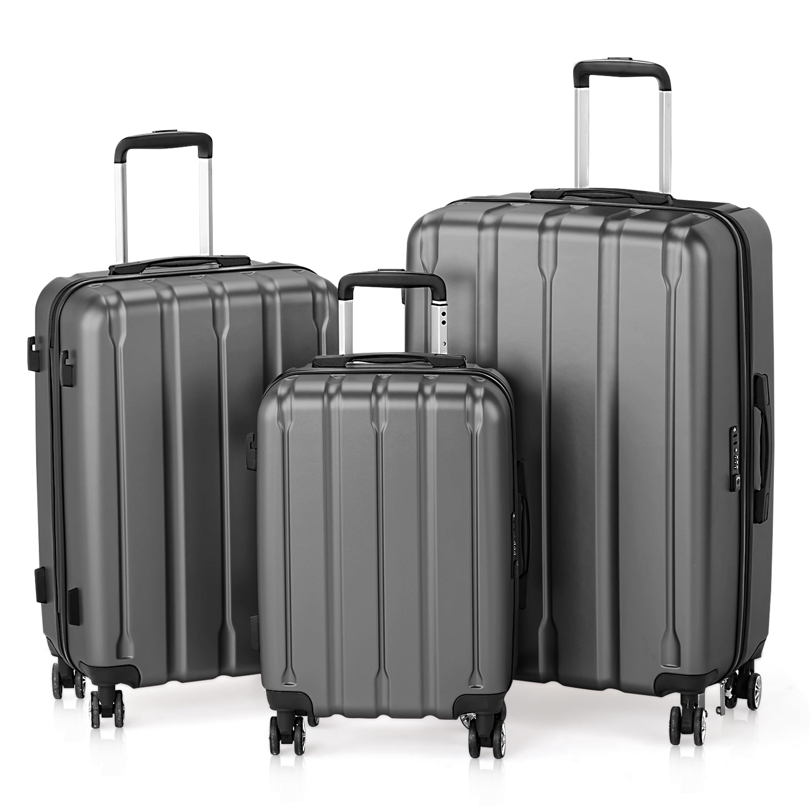 Ktaxon 3-Piece Hardshell Luggage Set Lightweight ABS+PC Carry On Suitcase with TSA Lock, 360° Spinner Wheels Dark Gray - Walmart.com