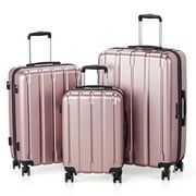 Ktaxon 3-Piece Hardshell Luggage Set Lightweight ABS+PC Carry On Suitcase with TSA Lock, 360° Spinner Wheels Rose Gold
