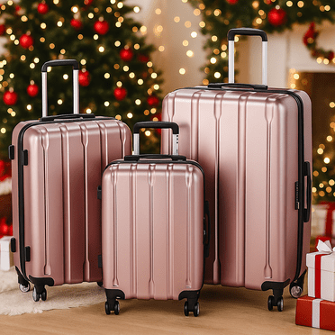 Ktaxon 3-Piece Hardshell Luggage Set Lightweight ABS+PC Carry On Suitcase with TSA Lock, 360° Spinner Wheels Rose Gold