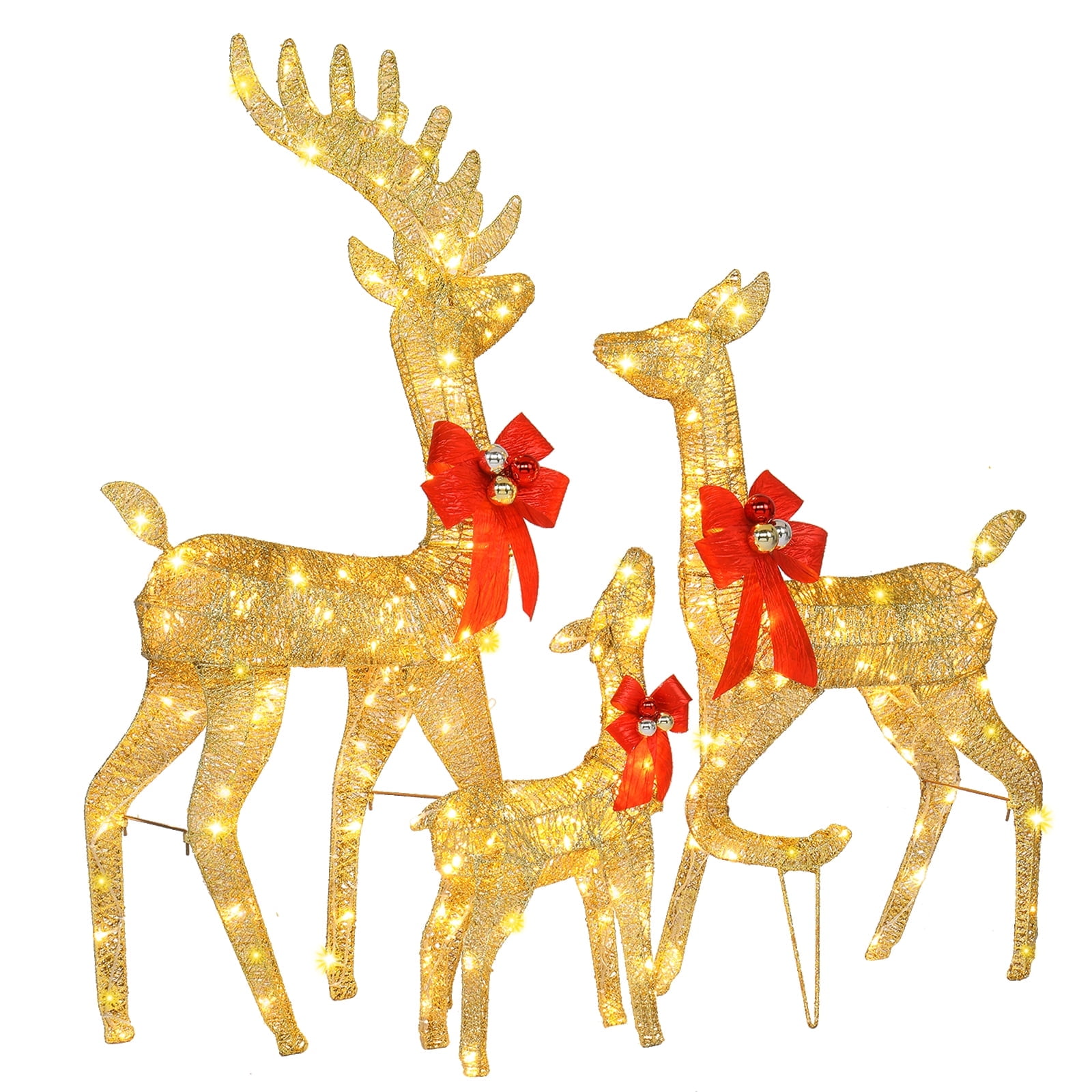 Gold Lighted Christmas Deer Family Set with LED Lights