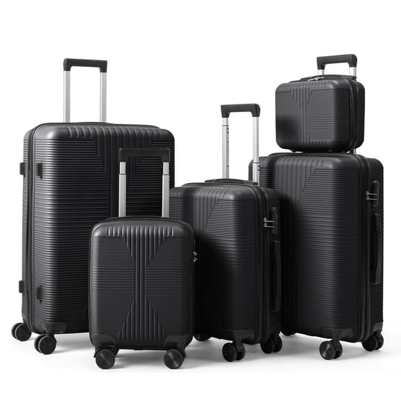 Ktaxon Luggage Set Hardshell Lightweight PP Carry On Suitcase 360° Spinner Wheels Black