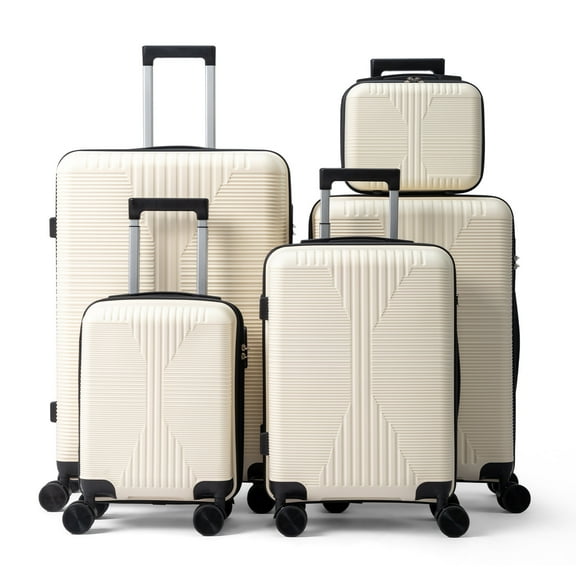 Ktaxon 5-Piece Luggage Set Hardshell Lightweight ABS Carry On Suitcase 360° Spinner Wheels White