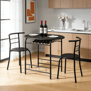 Ktaxon 3-Piece Modern Kitchen Dining Table Set for 2, Dining Room Round Table and Chair Set with Wine Rack, Black