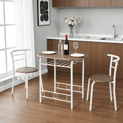 Ktaxon 3-Piece Modern Kitchen Dining Table Set for 2, Dining Room Round Table and Chair Set with Wine Rack, Rustic Brown