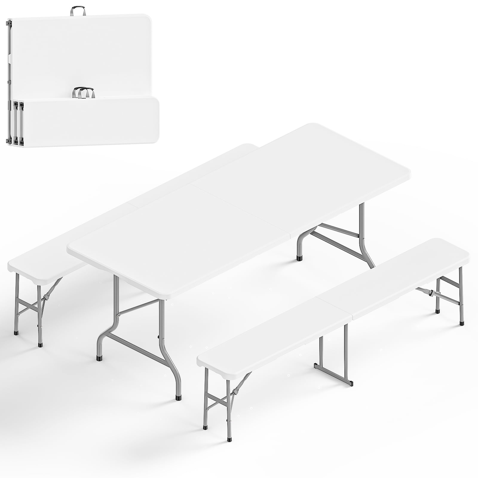 Ktaxon 3-Piece Picnic Table Set, 6Ft Folding Table with Benches