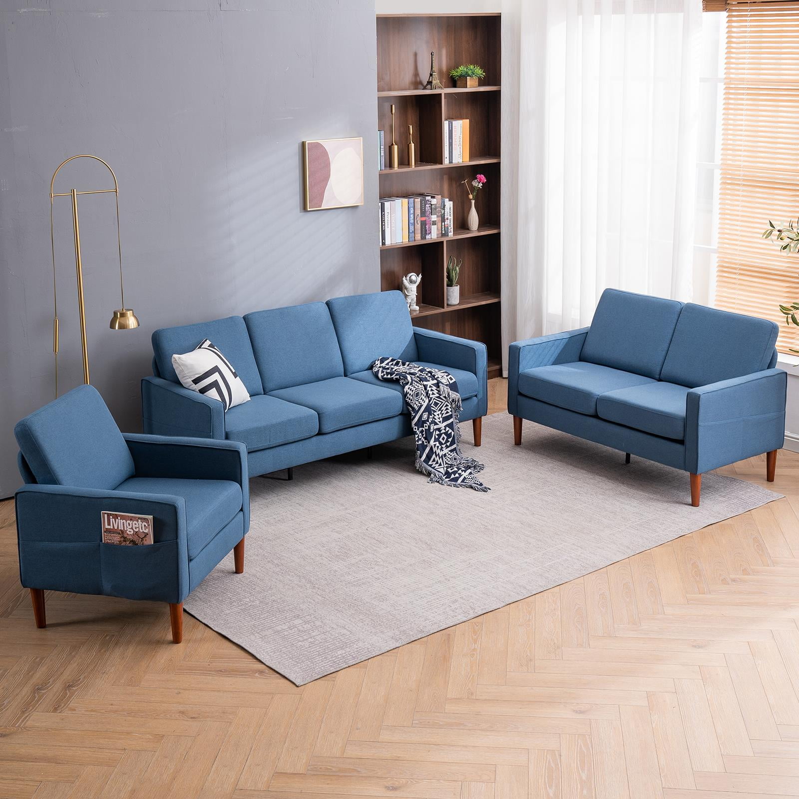 Ktaxon 3 Piece Sofa Set with Sofa, Loveseat, and Accent Chair For 6
