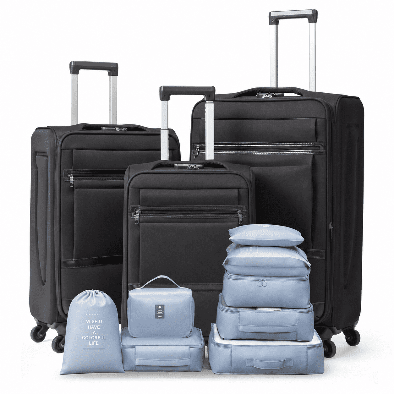 Ktaxon 3-Piece Softside Luggage Set With 8 Set Pcaking Cube TSA