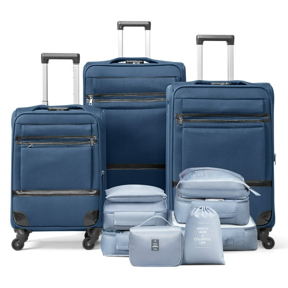 Ktaxon 3-Piece Softside Luggage Set With 8 Set Pcaking Cube TSA Lock, 360° Spinner Wheels Blue