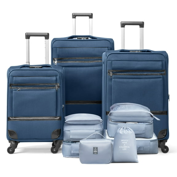 Ktaxon 3-Piece Softside Luggage Set With 8 Set Pcaking Cube TSA Lock, 360° Spinner Wheels Blue