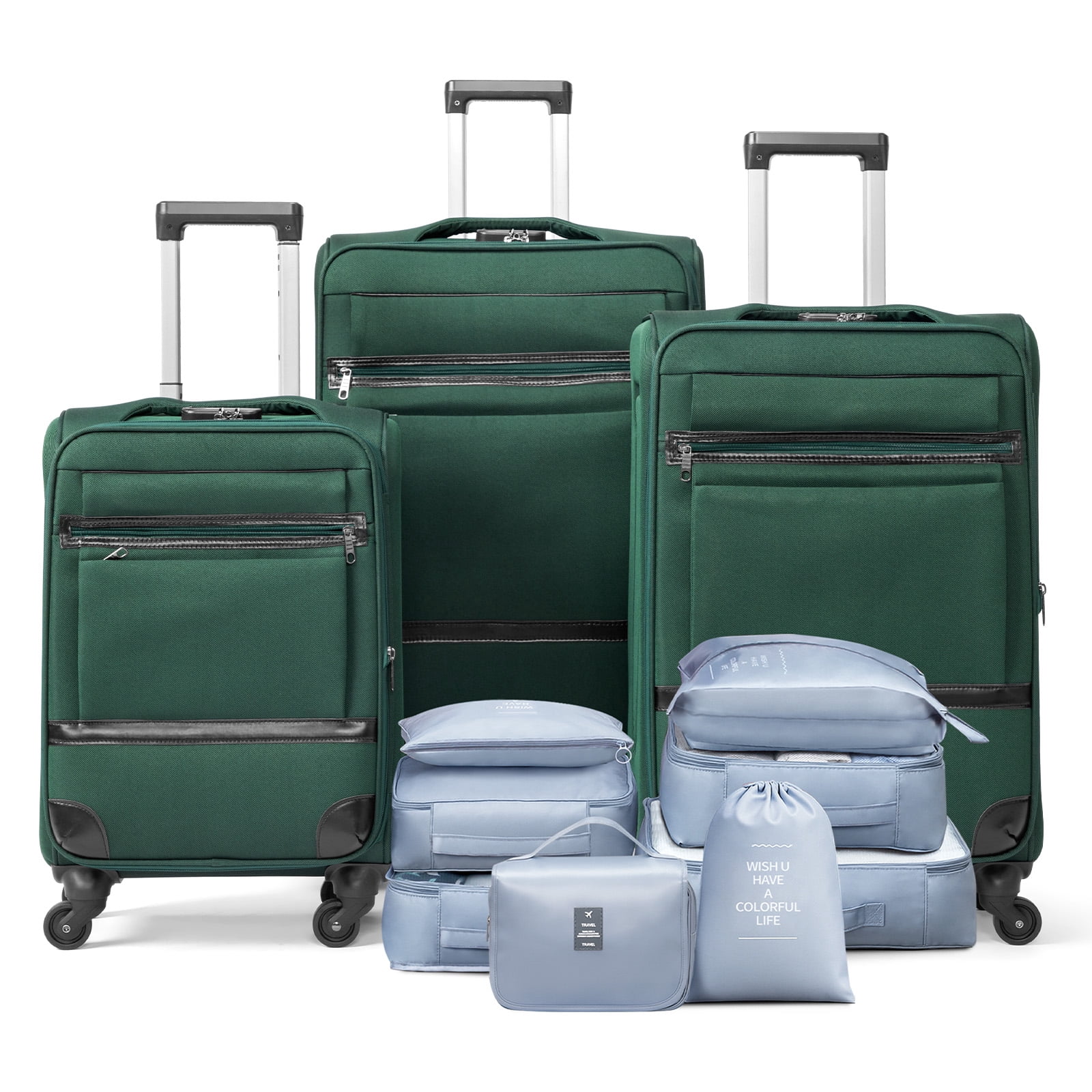 Ktaxon 3-Piece Softside Luggage Set With 8 Set Pcaking Cube TSA