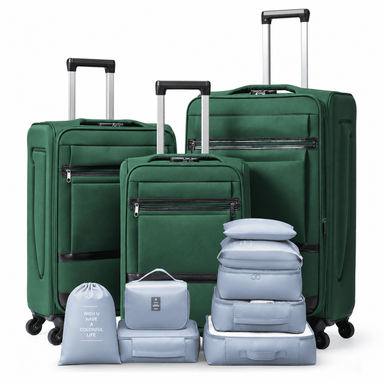 Ktaxon 3-Piece Softside Luggage Set With 8 Set Pcaking Cube TSA