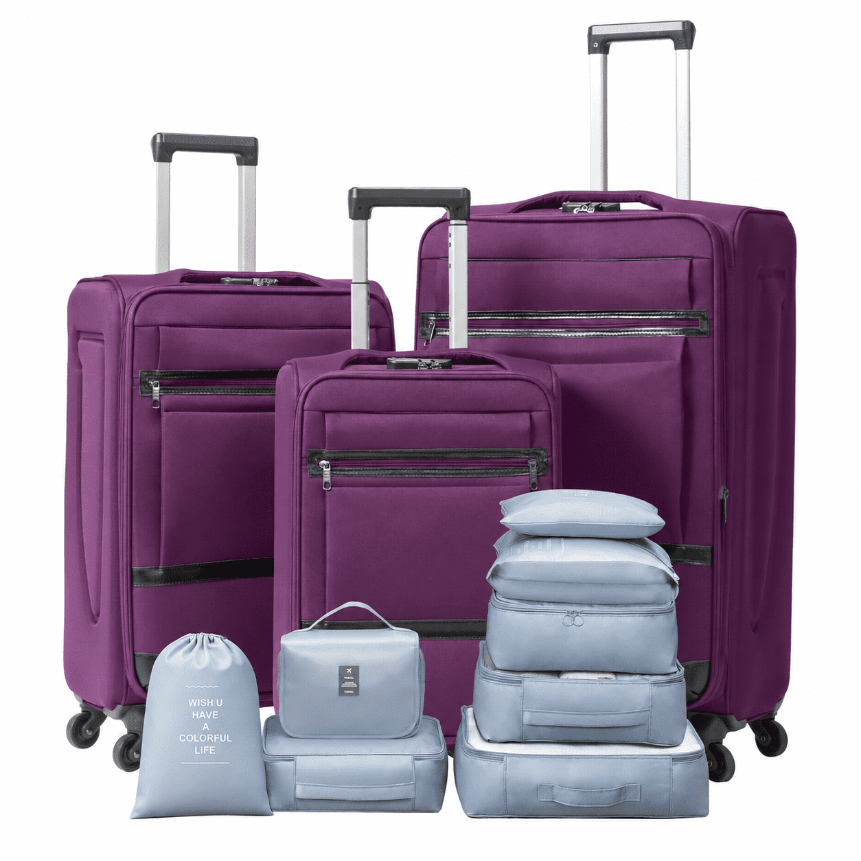 Ktaxon 3-Piece Softside Luggage Set With 8 Set Pcaking Cube TSA