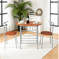 thumbnail image 1 of Ktaxon 3 Piece Dining Set, Compact 2 Chairs and Table Set with Oval Tabletop Small Kitchen Dining Set for 2, Perfect for Apartment & Small Spaces, Cherry Brown & Sliver, 1 of 9