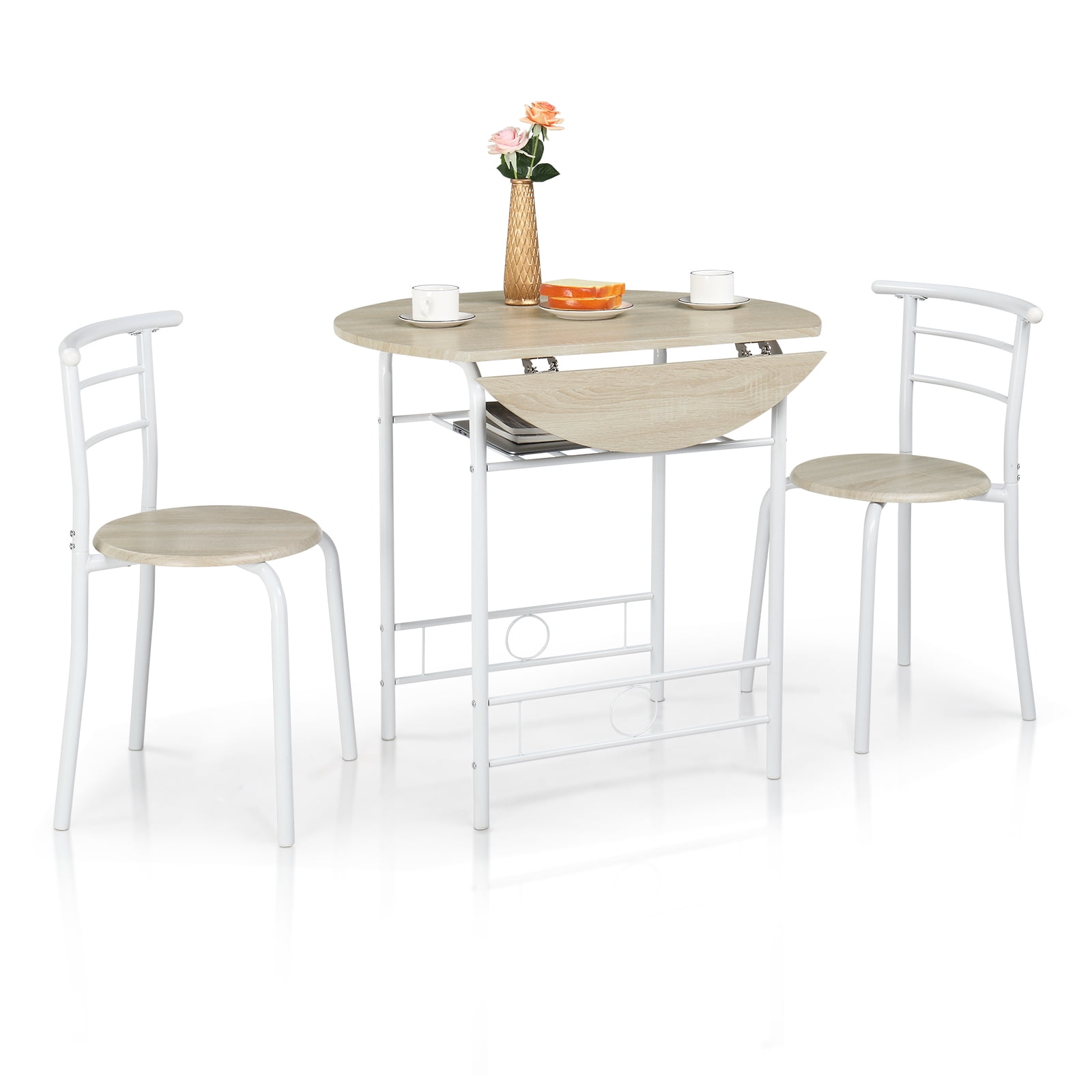 Ktaxon Space-Saving 3-Piece Dining Set with Small Circle Drop Leaf ...
