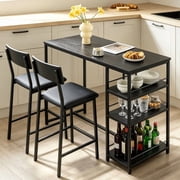 Ktaxon 3 Pieces Dining Table Set for 2, Counter Height Bar Table Set with Storage Shelves, Pub Table and Padded Chairs for Dining Room, Kitchen, Modern Black