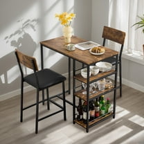 Ktaxon 3 Pieces Dining Table Set for 2, Counter Height Bar Table Set with Storage Shelves and Padded Chairs for Dining Room, Kitchen, Rustic Brown