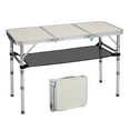 thumbnail image 1 of Ktaxon 3' Portable Folding Table with Adjustable Mesh Storage Bag, 3 Level Height Adjustable Camping Picnic Table with Metal Frame & Handle, White, 1 of 9