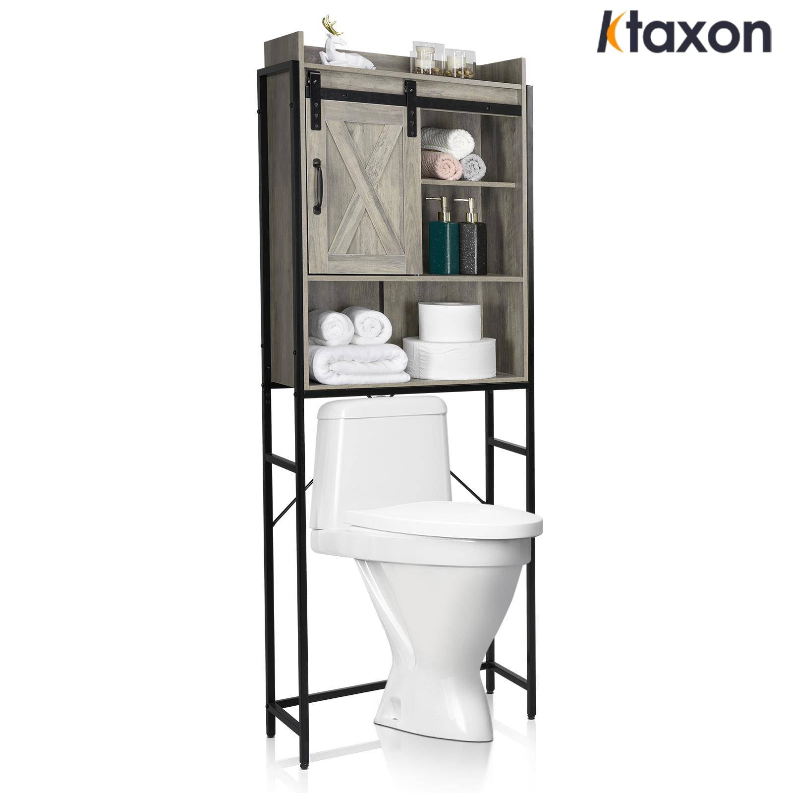 Ktaxon 3-Shelf Over The Toilet Bathroom Storage Cabinet and Shelf with Sliding Barn Door, Retro Gray