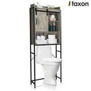 Ktaxon 3-Shelf Over The Toilet Bathroom Storage Cabinet and Shelf with Sliding Barn Door, Retro Gray