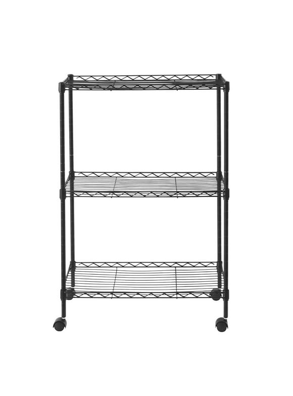 Ktaxon 3-Shelf Rolling Cart, Garage Kitchen Storage Rack with Locking Wheels, 20"W x 10"D x 28"H, Black