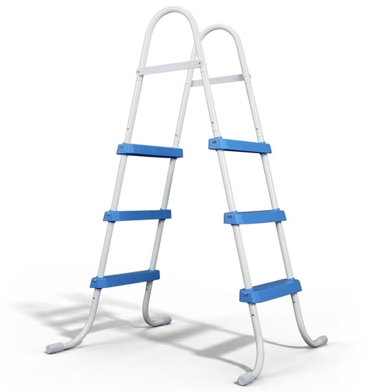 Ktaxon 3-Step 43" Steel Above Ground Pool Ladder, Heavy Duty Non-Slip, White Frame & Blue Steps