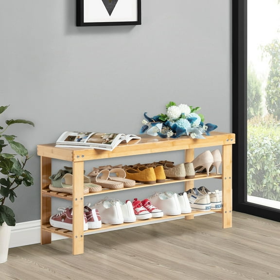 Ktaxon 3 Tier Bamboo Shoe Rack Bench Storage Shelf Organizer Entryway Home Furni