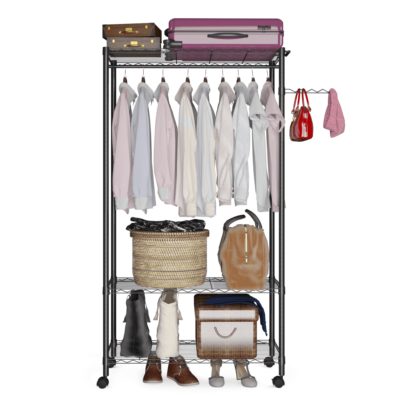 Wire garment rack with casters sale