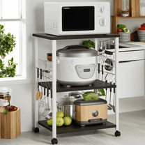 Ktaxon 3-Tier Multifunctional Kitchen Cart Microwave Oven Stand Bakers Rack Kitchen Island Utility Cart with 10 Hooks for Living Room, Home, Office, Black/White
