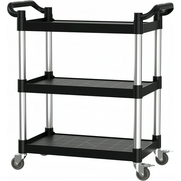 Ktaxon 3-Tier Plastic Rolling Service Utility Cart with Wheels, Heavy Duty 390lbs Capacity Garage Tool Cart Foodservice Cart for Warehouse Office Home Restaurant Kitchen Office