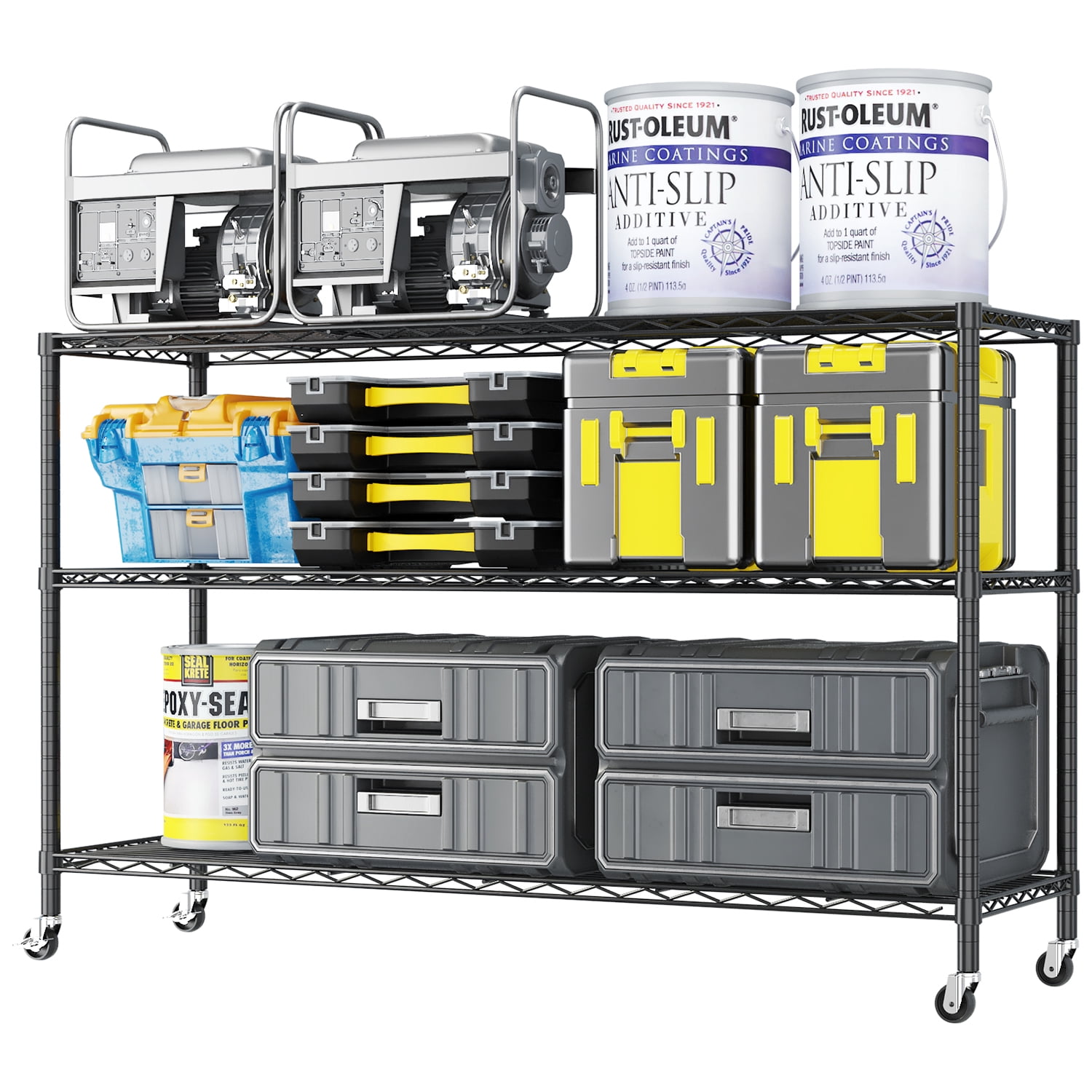 Ktaxon 3-Tier Heavy Duty Wire Shelf Rack with Wheels, 46" W x 18" D x 41" H 2000 LBS Storage Shelving Unit, Adjustable Black