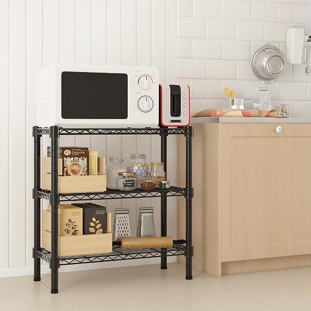 Adjustable Black 3-Tier Wire Shelving Unit